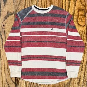 Volcom Skateboarding Striped Long Sleeve Waffle Knit Thermal Shirt